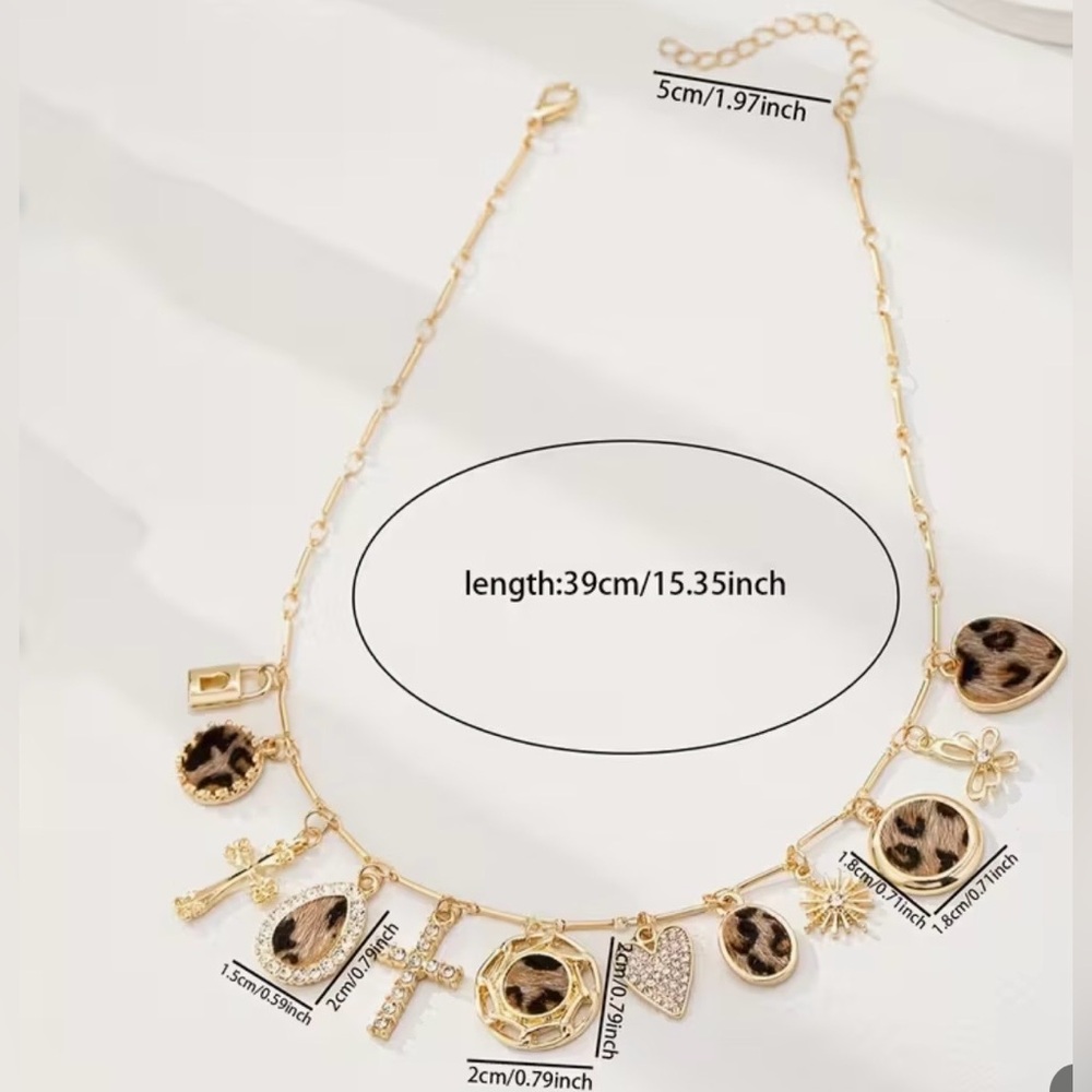 Gold and Leopard Print Charm Necklace - Picture 4 of 4
